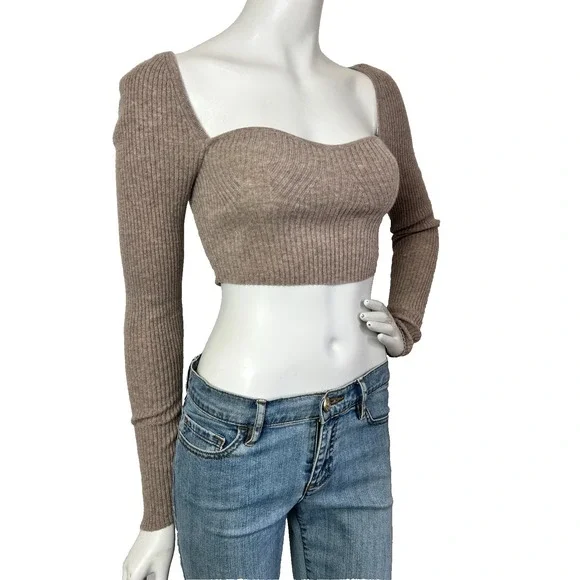 Reformation Aries Cashmere Sweater Women Size Small Oatmeal Cropped Tie Back L/S - Picture 10 of 10